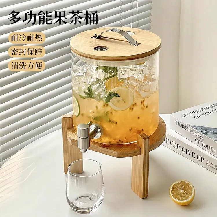 自助饮料桶带龙头耐高温冷水壶啤酒果汁可乐玻璃容器柠檬水果茶桶