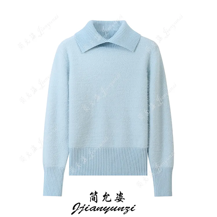 韩系高级感长袖针织打底衫女秋冬季简约百搭翻领加厚软糯套头毛衣