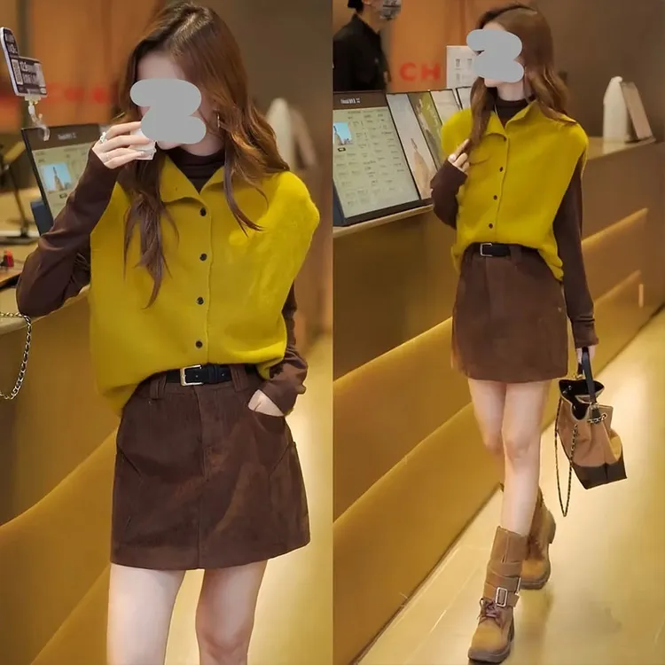 2025秋新款减龄设计感时髦气质针织衫百搭背心高级感叠穿两件套