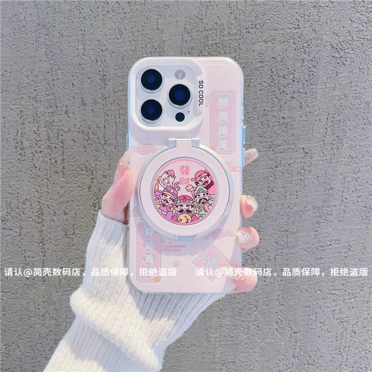 发财财神旋转支架适用苹果17手机壳新款华为创意vivo高级小米oppo