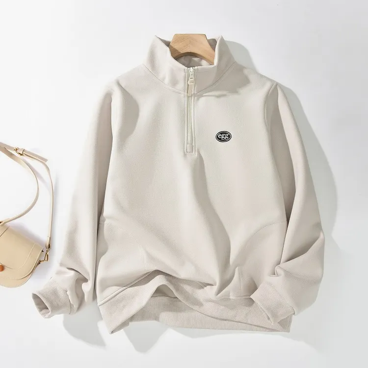 春秋新款刺绣立领卫衣宽松洋气百搭爆款可内搭单穿休闲运动上衣女商品图