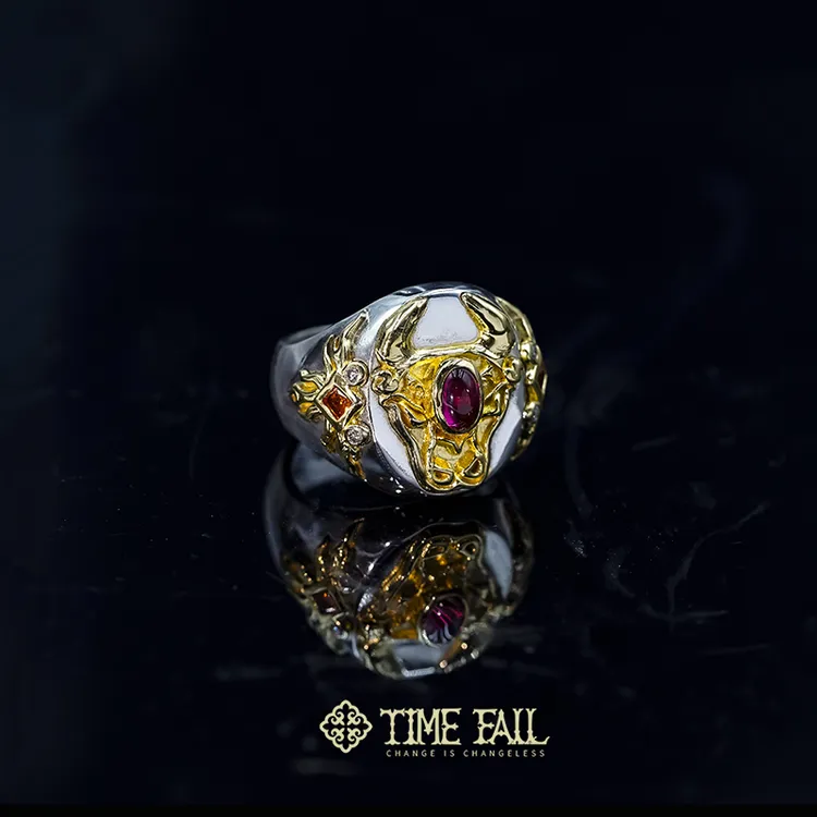 925银戒指 Timefall 牛头戒指 原创设计潮流个性小众礼物轻奢时尚