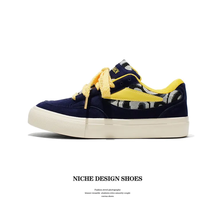 男鞋子潮鞋复古蓝黄拼色板鞋运动休闲时尚街头风百搭小众面包鞋
