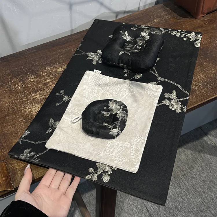 惊蛰 织锦缎刺绣白梅茶席隔热垫布艺壶承杯垫中式复古禅意桌旗垫