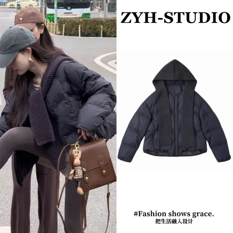 韩系时尚气质高级感纯色棉服女2026冬季新款小众洋气圆领保暖外套