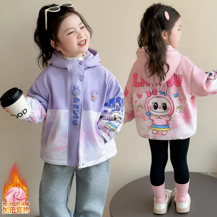 儿童秋冬加绒加厚冲锋衣2025新款卡通洋气休闲连帽冬季保暖外套