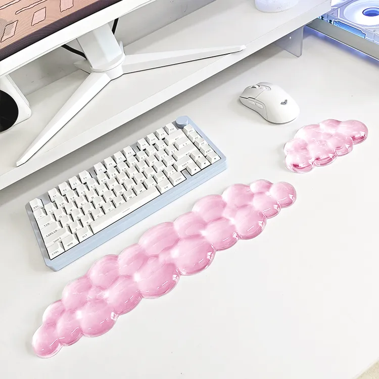 粉色硅胶键盘手托高颜值透明云朵护腕垫办公室鼠标垫腕托手腕垫定