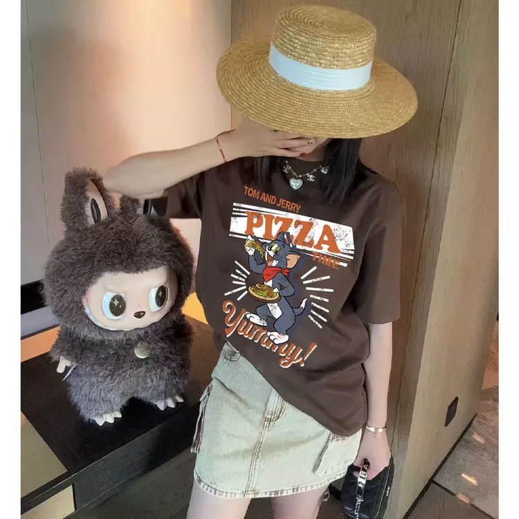 猫和老鼠夏季新款纯棉短袖T恤情侣装老钱风松弛感女装宽松上衣