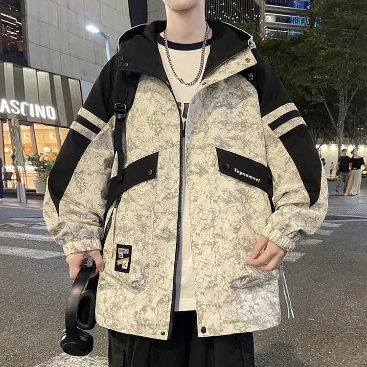 学生青少年秋季新款宽松连帽夹克男生潮流帅气百搭大童个性外套