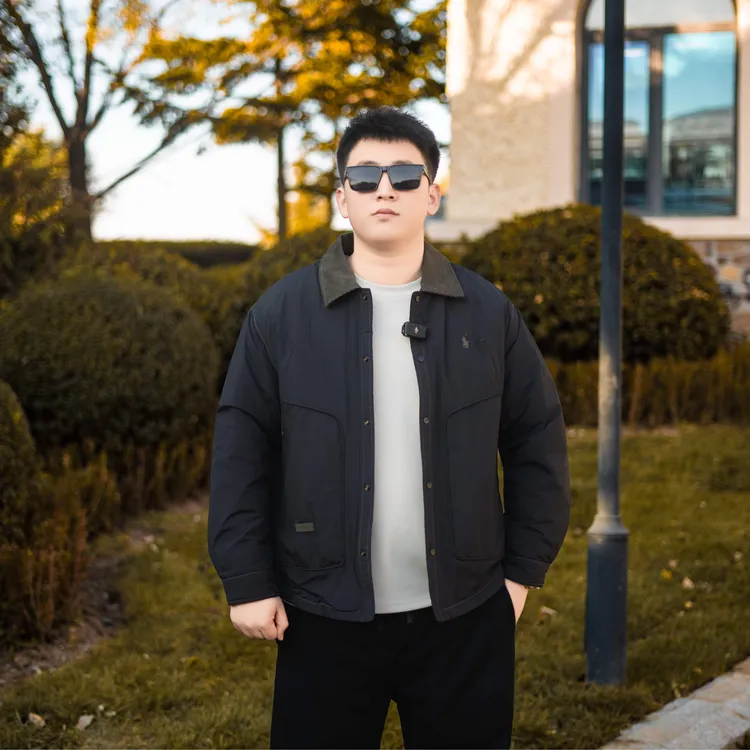 大码男装 冬季撞色 衬衫领 羽绒服98909