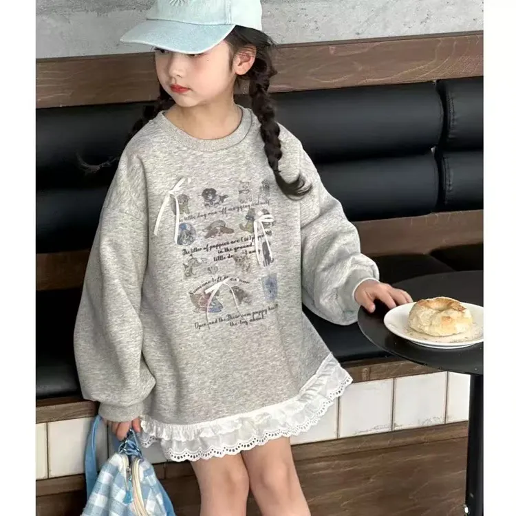 卡通花边休闲卫衣女童韩版时尚洋气印花上衣XA251065-YGG