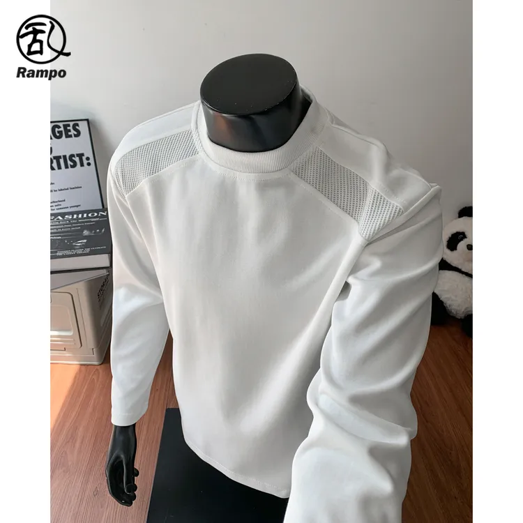 美式重磅正肩长袖t恤男秋冬季圆领小领口百搭打底衫上衣硬汉男装