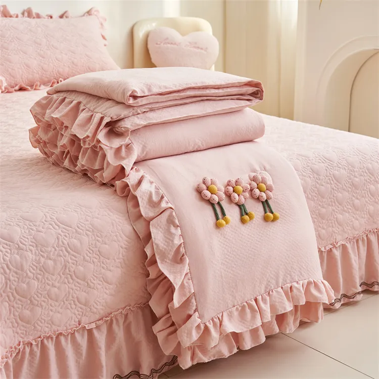韩式泡泡纱床盖款夏凉被四件套公主风花边夏被空调被可机洗薄被
