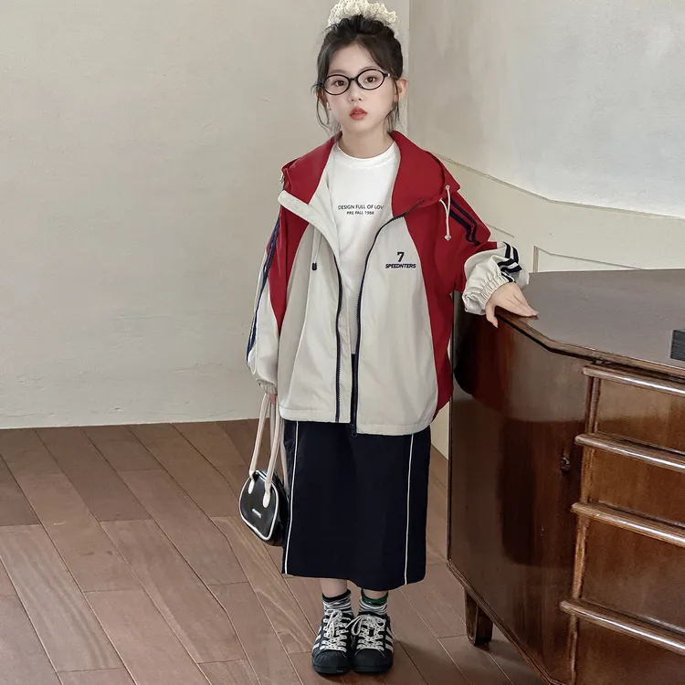 女童外套春秋款2025新款儿童洋气防风夹克女大童秋季运动拼色上衣