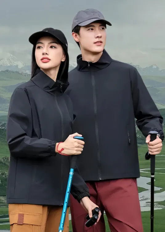 秋冬立领防水防风纯色冲锋衣户外男女通用薄款夹克外套2511