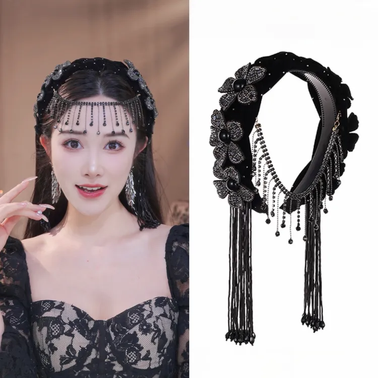 【西域女神】秋冬新品遮发缝洋气上档次减龄丝绒编织花朵流苏发箍32