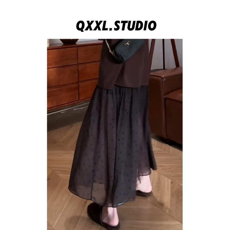 邱小小丽呀 早秋拼接设计款高腰半身裙女气质百搭宽松中长款裙子