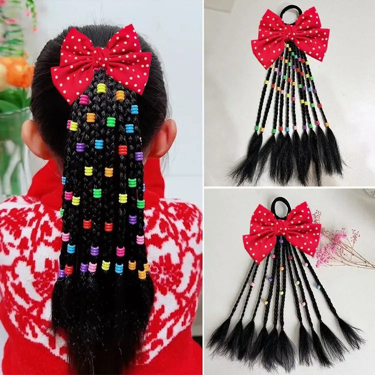 儿童手工串珠假发辫拳击辫发绳甜酷彩珠脏辫小辫子发圈高马尾