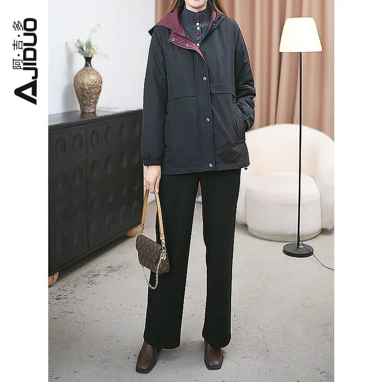 阿吉多A30893休闲百搭连帽棉服外套女冬季洋气宽松加厚保暖短风衣