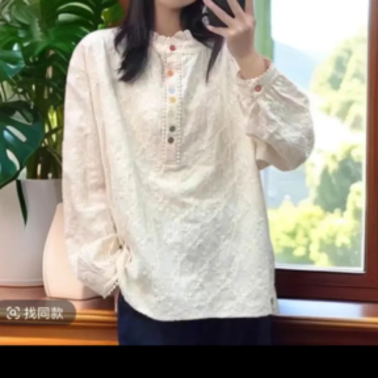 花边领木耳边刺绣衬衫宽松显瘦气质百搭长袖衬衣