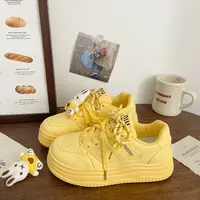 女春秋百搭时尚舒适系带厚底小白鞋板鞋Y9918-黄