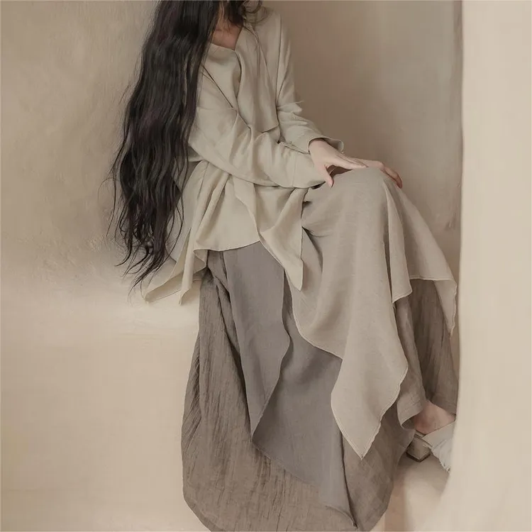 新店福利夏季百搭长款不规则纯色套装 2025年夏季氨纶涤纶混纺微