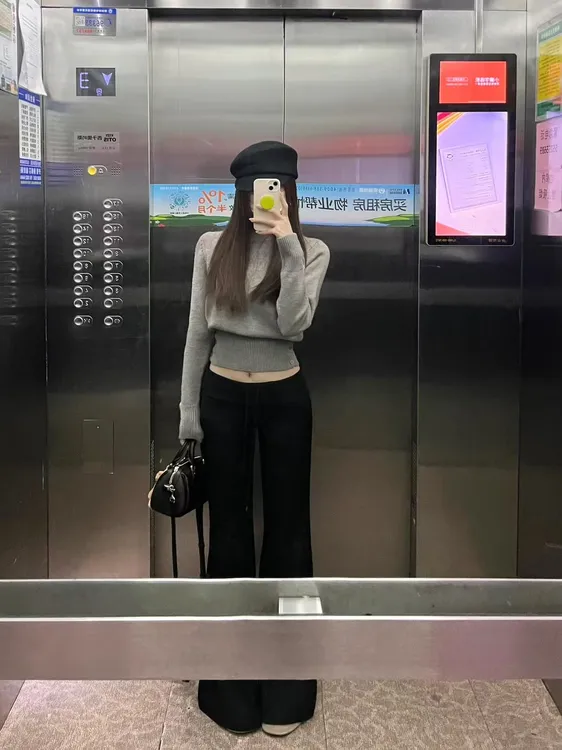 2025早春时尚简约气质长袖针织圆领上衣修身显瘦百搭垂感裤子女