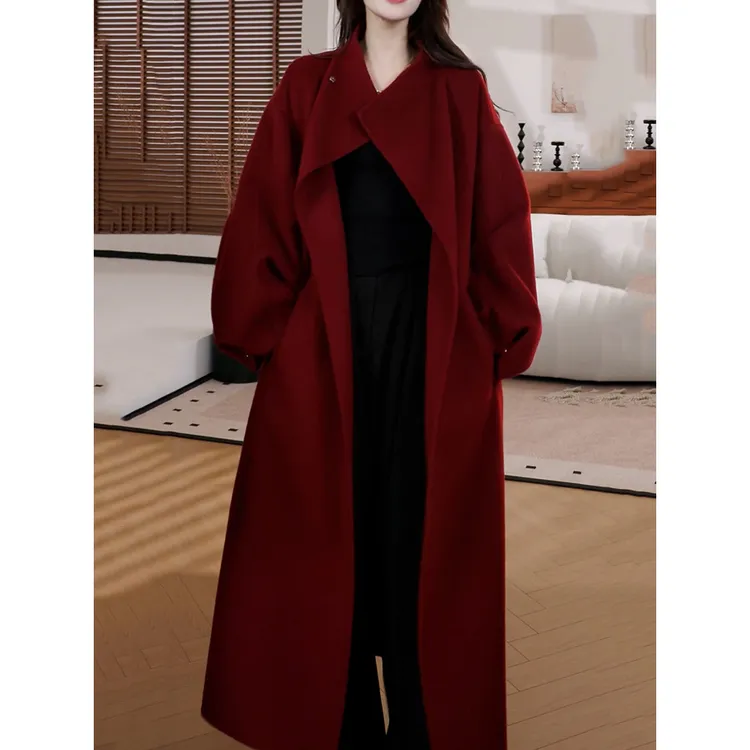 时尚高级感纯色双面呢大衣2025冬季新款气质优雅百搭显瘦毛呢外套
