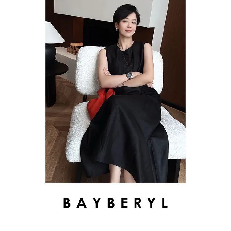 BAYBERYL老贝隐山录*香云系带新中式时尚无袖连衣裙DR5D2727-5/2