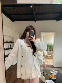 白水女 纯色秋季开衫厚款慵懒风毛针织衫短款镂空外套B50853193