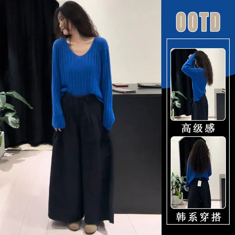 2025韩系女秋冬新款软糯甜辣妹高级感减龄麻花V领上衣裤子两件套