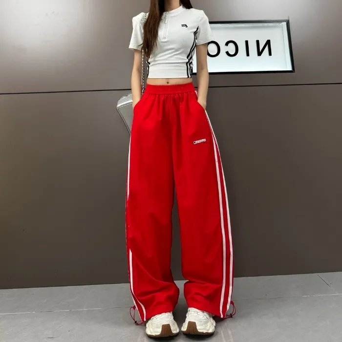 2025夏季新款薄款侧边拼色拼条字母刺绣简约时尚工装裤运动休闲裤
