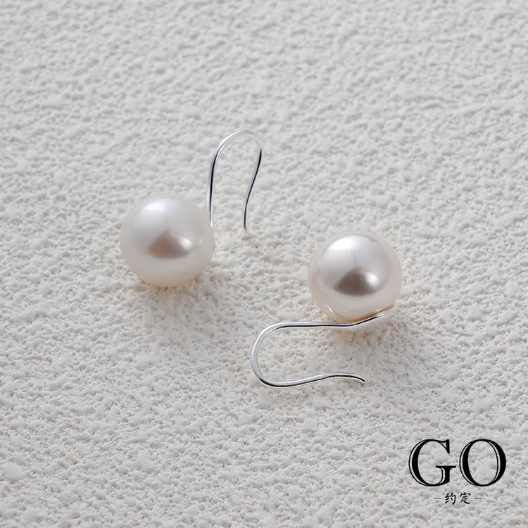 925银仿珍珠耳饰 经典圆球耳钉高跟鞋耳钩轻奢简约强光基础气质