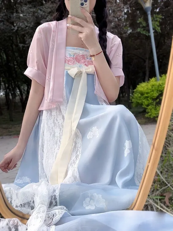 花拾记【夏至】刺绣印花春夏仙气少女汉汉元素宋制汉服中国风连衣裙