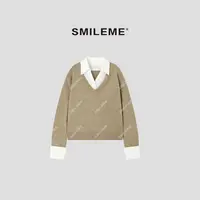 SMILEME【月下翩跹】秋冬季羊毛混纺假两件翻领百搭毛衣MK13125411