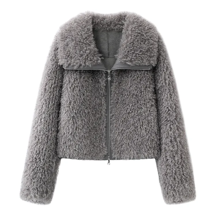 1352{迪}2025冬季女装绒毛夹克翻领短款仿皮草消费券用券冬季穿搭