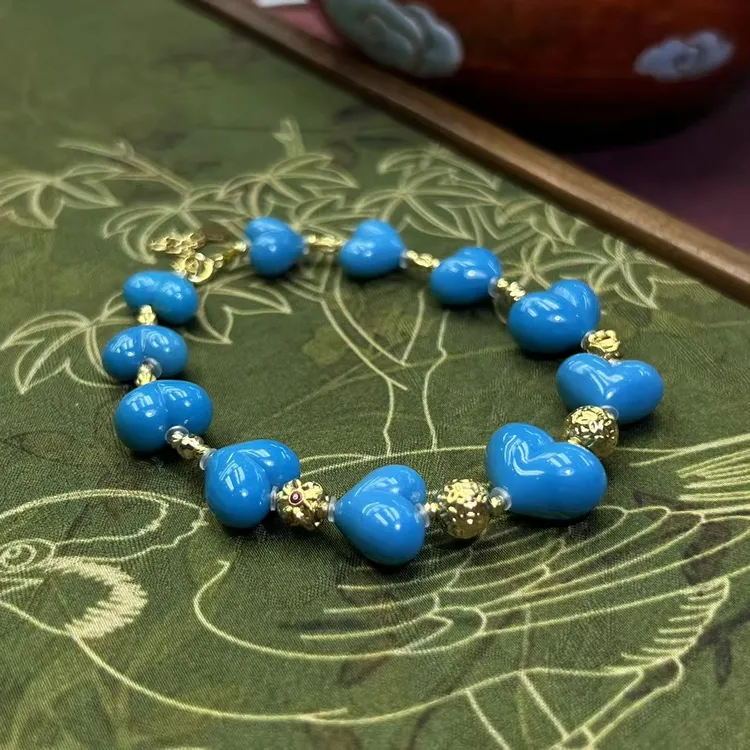 【珺笙珠宝】典藏•极光皇家蓝绿松石18K金爱心手链