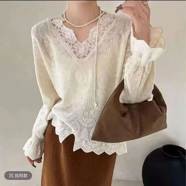 2025韩系高级感蕾丝钩花针织衫春季新款时尚洋气针织衫