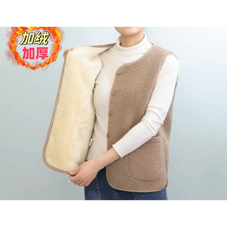 秋冬加绒加厚女款马甲外穿背心坎肩秋冬季时尚百搭羊羔绒保暖马夹