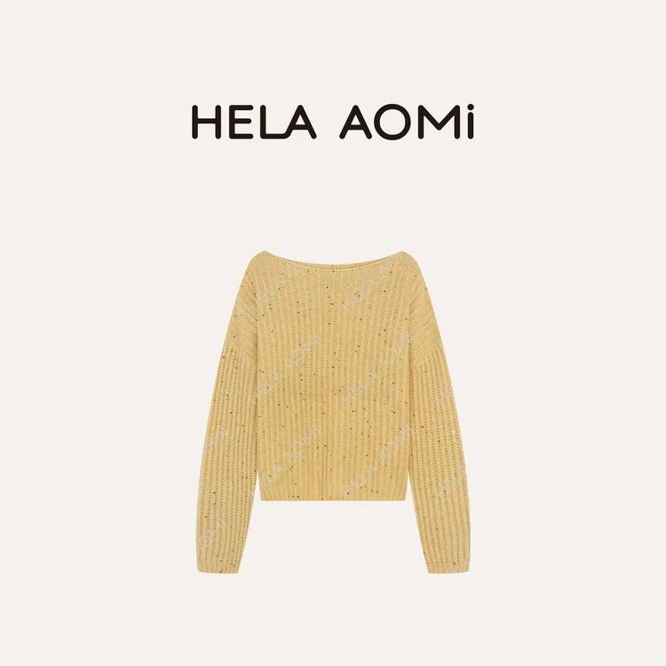 HELA AOMI “星光一字领”绵羊毛兔毛简约圆领花纱针织衫CY5CM34505
