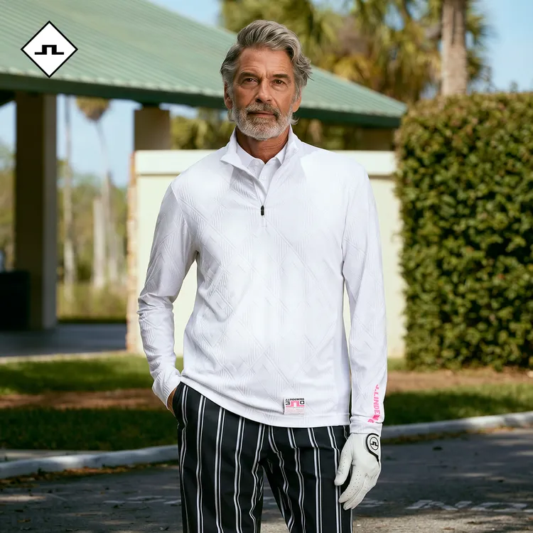 JLINDEBERG金林德伯格高尔夫男士白色30周年长袖半拉链立领卫衣