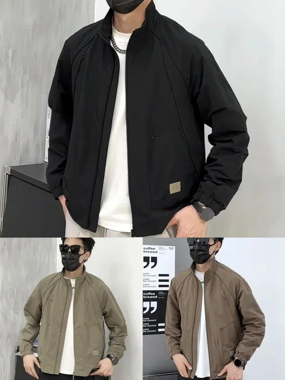 753男士秋季短款立领纯色外套免烫男夹克拉链时尚