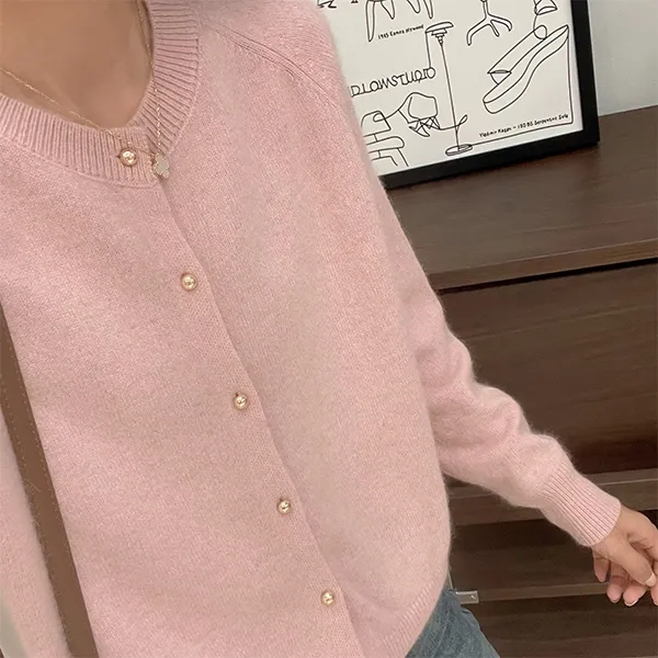 【粉色插肩袖小金豆纽扣】针织衫宽松显瘦休闲时尚百搭圆领开衫