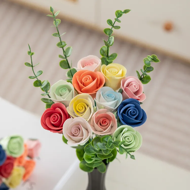 永生花玫瑰订婚红色手工花朵玫瑰花客厅花卉景德镇陶瓷花束成品