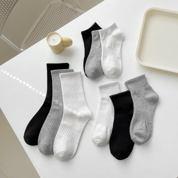 纯色经典款袜子男款束脚运动棉袜白色袜子女春秋季中筒棉袜黑色长