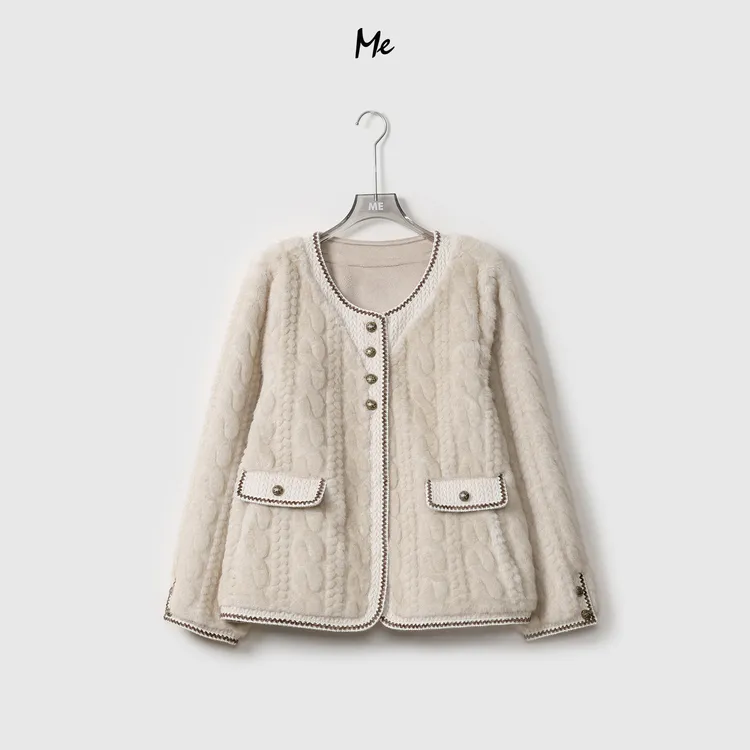 ME【贝塔】麻花麦穗拼接保暖毛毛外套超柔毛感百搭高端外套MEQA4778