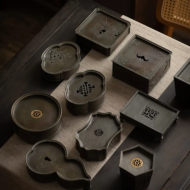 日式做旧锡壶承家用复古蓄水干泡盘小茶盘功夫茶具干泡台茶船茶台
