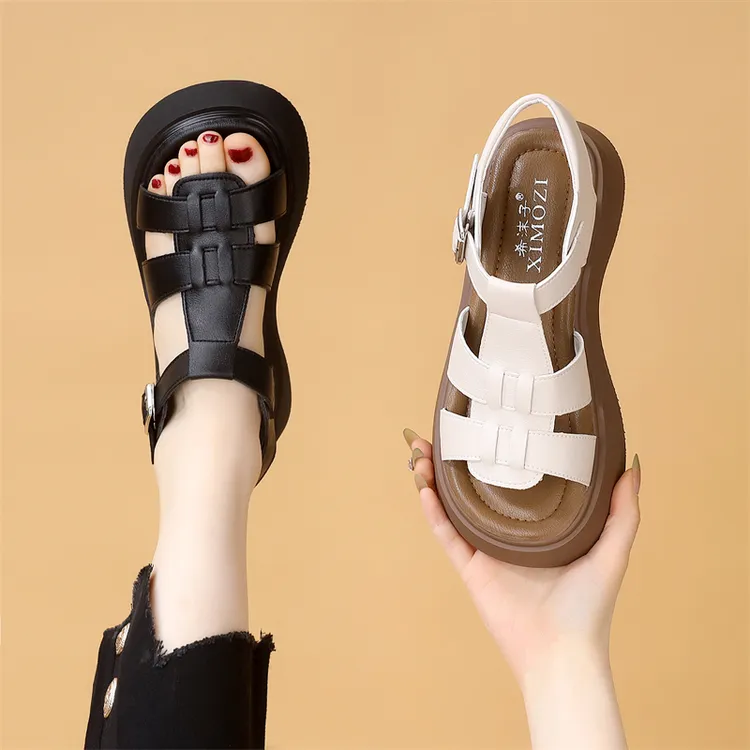 罗马凉鞋女款2025新款爆款时尚百搭休闲真皮软底编织厚底夏季外穿