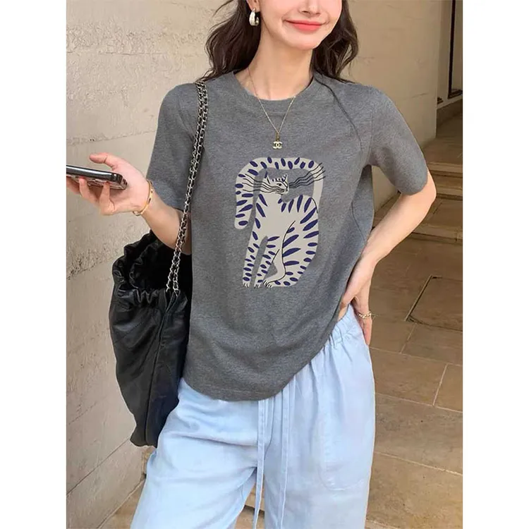 2025新款正肩短袖t恤女装时尚百搭洋气深灰色上衣基础款薄款夏季