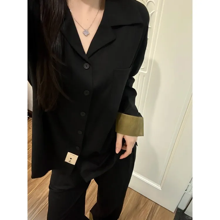 简约老钱风橄榄绿撞色睡衣女春秋季新款居家服长袖长裤套装可外穿